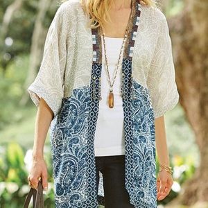 Soft surroundings top small linen beaded cardigan